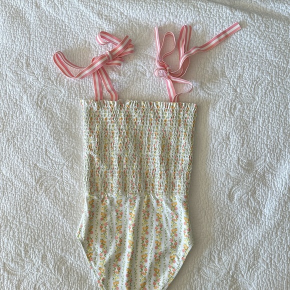 minnow Smocked One Piece Citrus Linear - Picture 6 of 7
